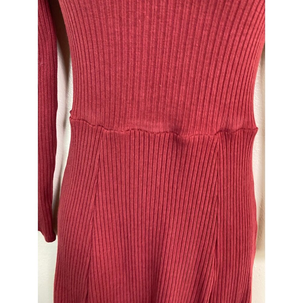 Reformation Banks Midi Dress size Small Red Long sleeve Red Ribbed Front Slit - Picture 15 of 16